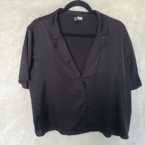 H&M Black Satin Button-Up Top